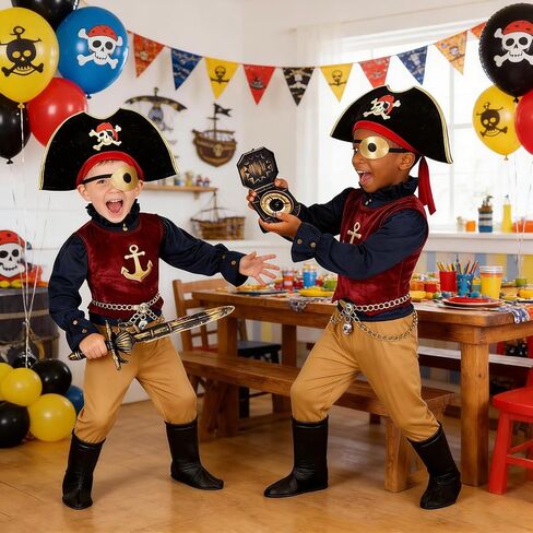 G.C Kids Pirate Costume 19-Piece Set for Boys Girls Age 3-10, Complete Halloween Birthday Party Outfit in Kuwait