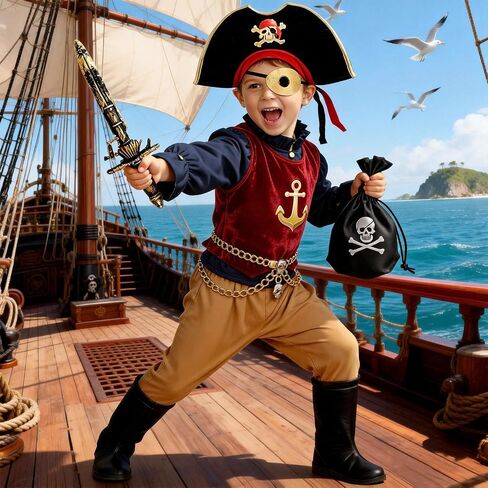 G.C Kids Pirate Costume 19-Piece Set for Boys Girls Age 3-10, Complete Halloween Birthday Party Outfit in Kuwait