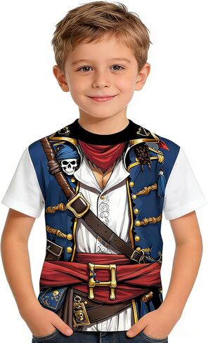 Kid Captain Pirate T-Shirt Costume for Boys Halloween Cosplay in Kuwait