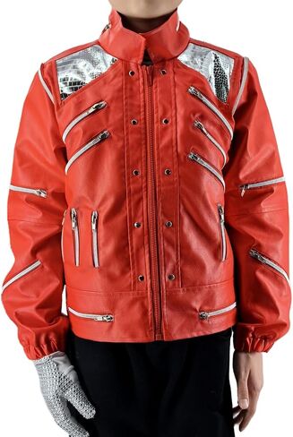The Kings Style Beat It Red Leather Jacket Golve Children Kids Michael Costumes for Perfromance Party Imitate Birthday in Kuwait