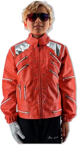 The Kings Style Beat It Red Leather Jacket Golve Children Kids Michael Costumes for Perfromance Party Imitate Birthday in Kuwait