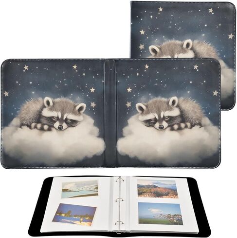 JIPONI Raccoon Starry Sky Large Photo Album, DIY Leather Cover Scrapbook Albums for 4x6 5x7 6x8 Pictures, Self Adhesive Memory Book for Wedding, Baby, Family in Saudi Arabia