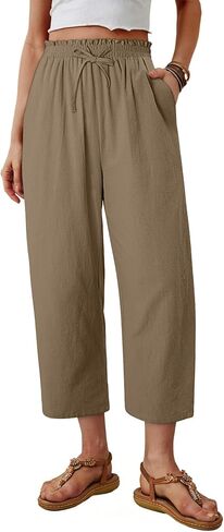 Magritta Women's Cropped Lounge Pants Lightweight Elastic Waist Pant with Pockets Summer Casual Loose Capri Trousers in Kuwait