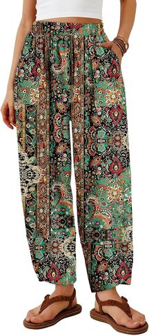Angerella Women's Wide Leg Pants Casual Elastic Waisted Palazzo Harem Pants Summer Beach Vacation Trousers with Pockets in Kuwait