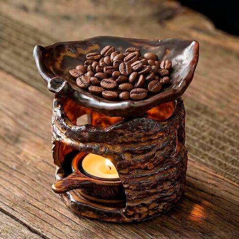 Ceramic Aromatherapy Stove Essential Oil Burner, Woodland Zen Herb Burner, Wax Melt Warmer Tea Light Candle Holder, Handmade Retro Teapot Warmer for Home Office Fragrance & Meditation Decor in Saudi Arabia