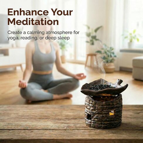 Ceramic Aromatherapy Stove Essential Oil Burner, Woodland Zen Herb Burner, Wax Melt Warmer Tea Light Candle Holder, Handmade Retro Teapot Warmer for Home Office Fragrance & Meditation Decor in Saudi Arabia