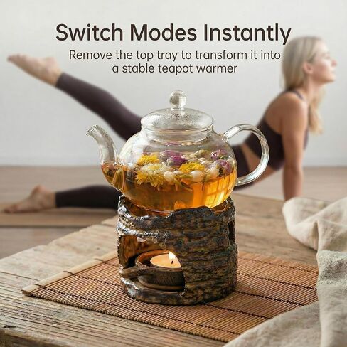 Ceramic Aromatherapy Stove Essential Oil Burner, Woodland Zen Herb Burner, Wax Melt Warmer Tea Light Candle Holder, Handmade Retro Teapot Warmer for Home Office Fragrance & Meditation Decor in Saudi Arabia