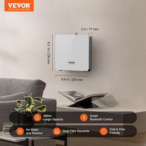 VEVOR Scent Air Machine for Home, 480ml Bluetooth Smart Essential Oil Diffuser with Cold Air Tech, Waterless Scent Diffuser Cover Up to 2500sq.ft for Business Office, Hotel, Spa, Large Room in Kuwait