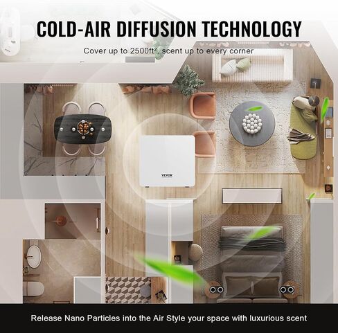 VEVOR Scent Air Machine for Home, 480ml Bluetooth Smart Essential Oil Diffuser with Cold Air Tech, Waterless Scent Diffuser Cover Up to 2500sq.ft for Business Office, Hotel, Spa, Large Room in Kuwait