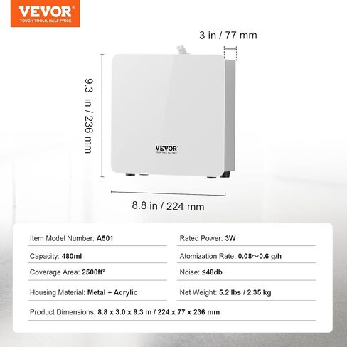 VEVOR Scent Air Machine for Home, 480ml Bluetooth Smart Essential Oil Diffuser with Cold Air Tech, Waterless Scent Diffuser Cover Up to 2500sq.ft for Business Office, Hotel, Spa, Large Room in Kuwait