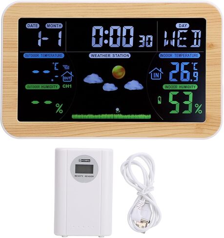 ساعة الطقس LCD، مراقب رطوبة درجة الحرارة في الأماكن المغلقة والخارجية مع توقعات الطقس على مدار 24 ساعة، عرض أسبوعي بـ 8 لغات، مراقبة خارجية ثلاثية لغرفة تخزين المرآب in Kuwait