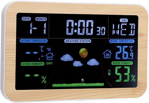 ساعة الطقس LCD، مراقب رطوبة درجة الحرارة في الأماكن المغلقة والخارجية مع توقعات الطقس على مدار 24 ساعة، عرض أسبوعي بـ 8 لغات، مراقبة خارجية ثلاثية لغرفة تخزين المرآب in Kuwait