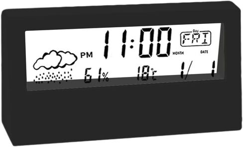Digital Alarm Clock with Temperature and Humidity Monitor, LCD Thermo-Hygrometer Weather Station Display for Home Office School, Black or White in Saudi Arabia