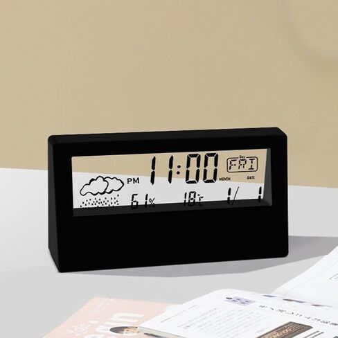 Digital Alarm Clock with Temperature and Humidity Monitor, LCD Thermo-Hygrometer Weather Station Display for Home Office School, Black or White in Saudi Arabia
