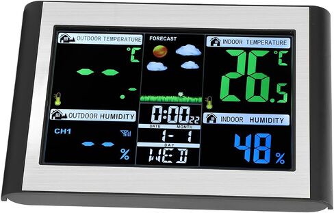 Weather Clock Station, Multi Function Buttons Color Screen Digital Display with Weather Forecast Indoor Outdoor Temperature Humidity Monitor, for Home Office Use in Saudi Arabia