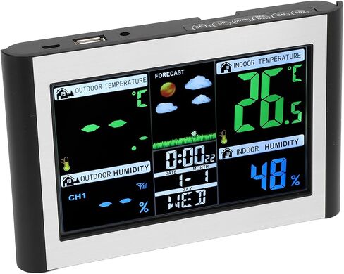 Weather Clock Station, Multi Function Buttons Color Screen Digital Display with Weather Forecast Indoor Outdoor Temperature Humidity Monitor, for Home Office Use in Saudi Arabia