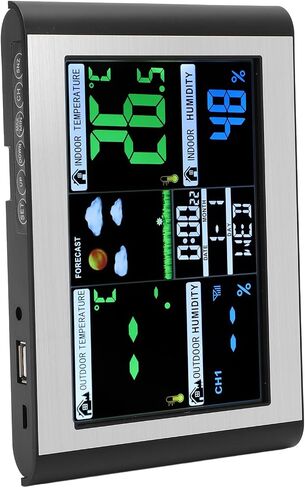 Weather Clock Station, Multi Function Buttons Color Screen Digital Display with Weather Forecast Indoor Outdoor Temperature Humidity Monitor, for Home Office Use in Saudi Arabia
