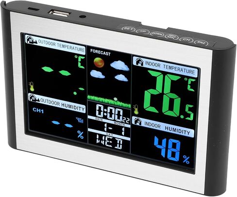 Weather Clock Station, Multi Function Buttons Color Screen Digital Display with Weather Forecast Indoor Outdoor Temperature Humidity Monitor, for Home Office Use in Saudi Arabia