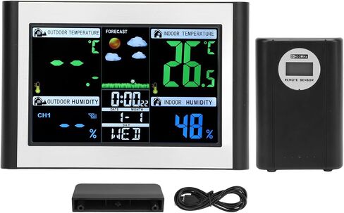 Weather Clock Station, Multi Function Buttons Color Screen Digital Display with Weather Forecast Indoor Outdoor Temperature Humidity Monitor, for Home Office Use in Saudi Arabia