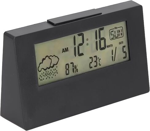 Thermohygrometer Alarm Clock with Luminous Weather Display, Digital Temperature & Humidity Monitor, Snooze Function and Night Light for Home Office School, Black or White, 13.2x7.3x3.2cm in Saudi Arabia