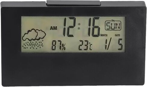 Thermohygrometer Alarm Clock with Luminous Weather Display, Digital Temperature & Humidity Monitor, Snooze Function and Night Light for Home Office School, Black or White, 13.2x7.3x3.2cm in Saudi Arabia