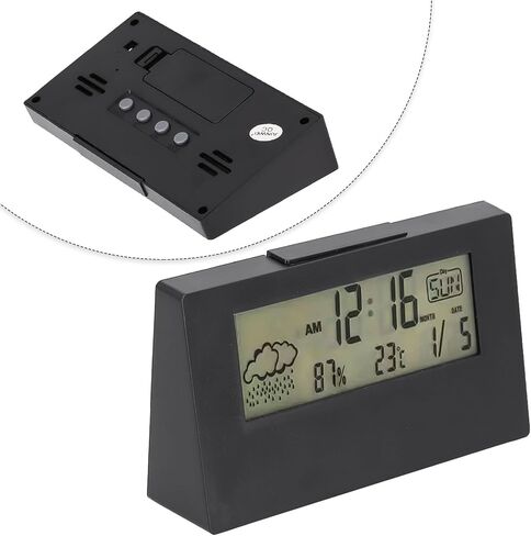 Thermohygrometer Alarm Clock with Luminous Weather Display, Digital Temperature & Humidity Monitor, Snooze Function and Night Light for Home Office School, Black or White, 13.2x7.3x3.2cm in Saudi Arabia