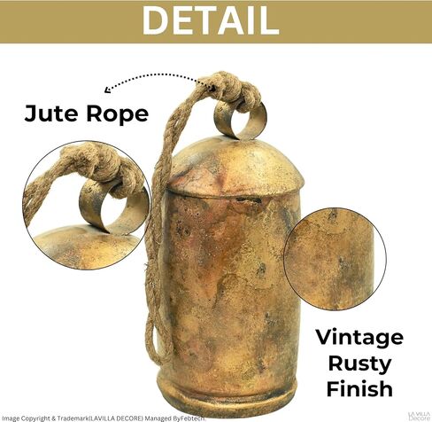 Rustic Brass Bell with Vintage Charm – Hanging Metal Ornament for Cowbells| Outdoor Garden, Holiday, and Home Accent Decor in Saudi Arabia