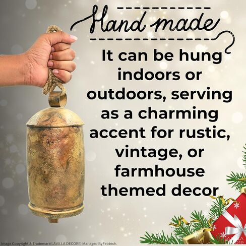 Rustic Brass Bell with Vintage Charm – Hanging Metal Ornament for Cowbells| Outdoor Garden, Holiday, and Home Accent Decor in Saudi Arabia