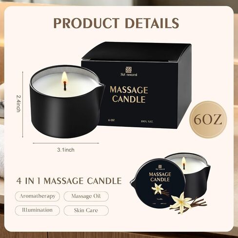 6 oz Massage Oil Candles Low Heat Massage Candle Wax Therapy Body Oil Valentines for Spa, Relaxation, Couples Gifts, or Self-Care in Kuwait