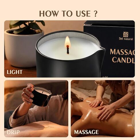 6 oz Massage Oil Candles Low Heat Massage Candle Wax Therapy Body Oil Valentines for Spa, Relaxation, Couples Gifts, or Self-Care in Kuwait