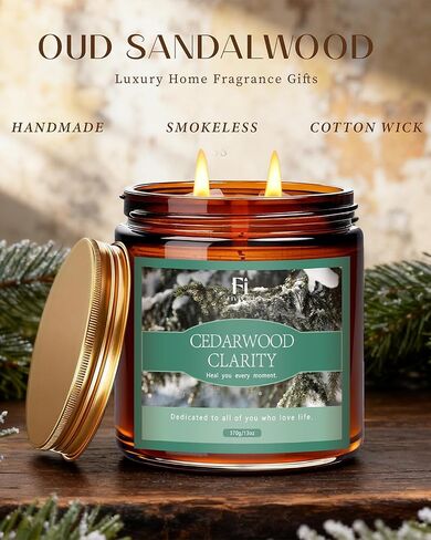 Cedarwood Scented Soy Candle 13oz, Clean Burning Jar Candle with Cotton Wick, Up to 76 Hour Burn, Woodsy Aromatherapy Candle for Relaxation & Focus, Housewarming Gift in Saudi Arabia