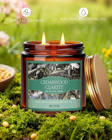 Cedarwood Scented Soy Candle 13oz, Clean Burning Jar Candle with Cotton Wick, Up to 76 Hour Burn, Woodsy Aromatherapy Candle for Relaxation & Focus, Housewarming Gift in Saudi Arabia