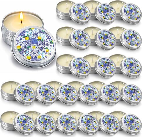 Conelist 24 Pcs Lemon Party Favors Blue and White Lemon Candles Gift Mediterranean Party Supplies Mini Candles Bulk for Amalfi Coast Blue Yellow Tiles Bridal Wedding Shower in Kuwait
