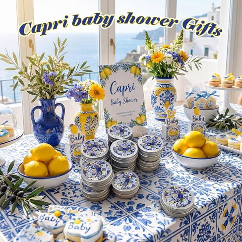 Conelist 24 Pcs Lemon Party Favors Blue and White Lemon Candles Gift Mediterranean Party Supplies Mini Candles Bulk for Amalfi Coast Blue Yellow Tiles Bridal Wedding Shower in Kuwait