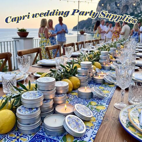 Conelist 24 Pcs Lemon Party Favors Blue and White Lemon Candles Gift Mediterranean Party Supplies Mini Candles Bulk for Amalfi Coast Blue Yellow Tiles Bridal Wedding Shower in Kuwait