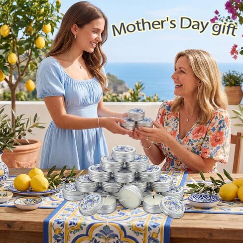 Conelist 24 Pcs Lemon Party Favors Blue and White Lemon Candles Gift Mediterranean Party Supplies Mini Candles Bulk for Amalfi Coast Blue Yellow Tiles Bridal Wedding Shower in Kuwait