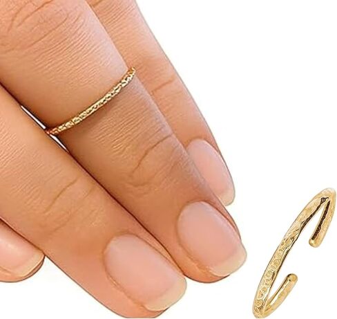 Handmade 14K Gold Filled Adjustable Hammered Ring for Women – Open Band Stackable Stacking Ring, Thin Textured Minimalist Statement Ring, Non Tarnish Dainty Boho Knuckle Thumb Midi Ring, One Size Fits Most, Mothers Day Gifts in Kuwait