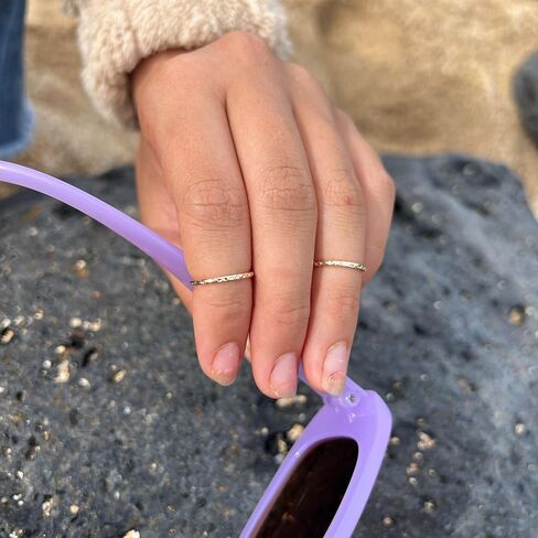 Handmade 14K Gold Filled Adjustable Hammered Ring for Women – Open Band Stackable Stacking Ring, Thin Textured Minimalist Statement Ring, Non Tarnish Dainty Boho Knuckle Thumb Midi Ring, One Size Fits Most, Mothers Day Gifts in Kuwait