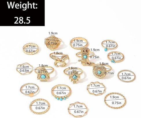 18Pcs Turquoise Ring Set for Women Stackable Western Boho Gold Knuckle Ring Set Horse Cowboy Boot Rings Vintage Thumb Rings 14k Gold Plated Statement Jewelry Country Cowgirl Concert Jewelry in Kuwait