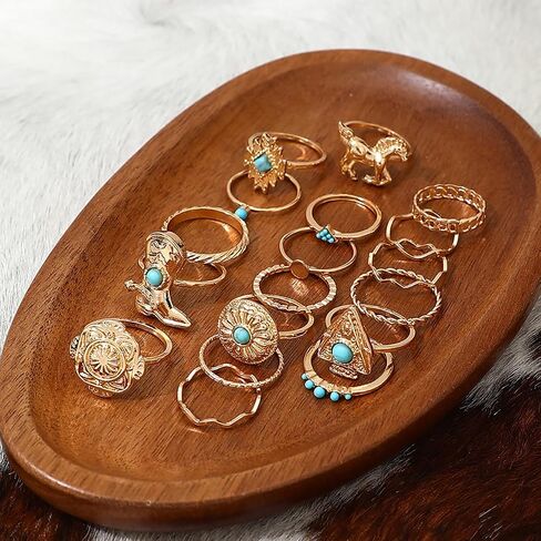 18Pcs Turquoise Ring Set for Women Stackable Western Boho Gold Knuckle Ring Set Horse Cowboy Boot Rings Vintage Thumb Rings 14k Gold Plated Statement Jewelry Country Cowgirl Concert Jewelry in Kuwait