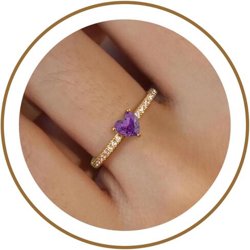 Honsny Heart Birthstone Gold Rings for Women Non Tarnish 14K Gold Plated Stackable CZ Gemstone Emerald Pinky Ring Dainty Engagement Promise Rings for Her Waterproof Jewelry Graduation Gifts Size 6-10 in Kuwait