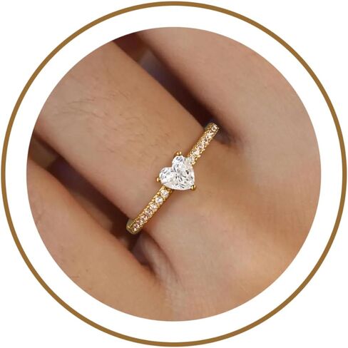 Honsny Heart Birthstone Gold Rings for Women Non Tarnish 14K Gold Plated Stackable CZ Gemstone Emerald Pinky Ring Dainty Engagement Promise Rings for Her Waterproof Jewelry Graduation Gifts Size 6-10 in Kuwait