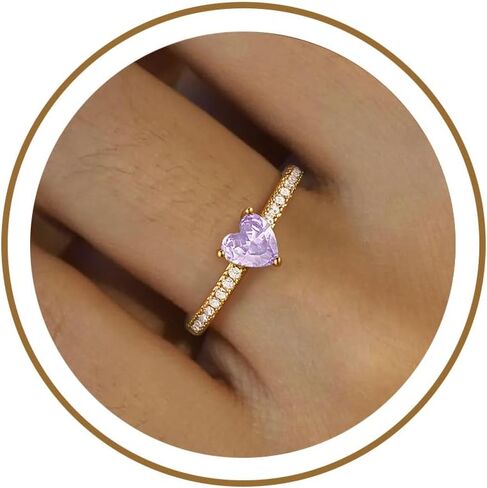 Honsny Heart Birthstone Gold Rings for Women Non Tarnish 14K Gold Plated Stackable CZ Gemstone Emerald Pinky Ring Dainty Engagement Promise Rings for Her Waterproof Jewelry Graduation Gifts Size 6-10 in Kuwait