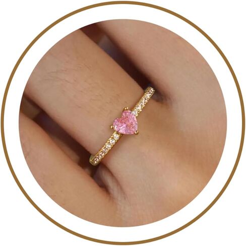 Honsny Heart Birthstone Gold Rings for Women Non Tarnish 14K Gold Plated Stackable CZ Gemstone Emerald Pinky Ring Dainty Engagement Promise Rings for Her Waterproof Jewelry Graduation Gifts Size 6-10 in Kuwait