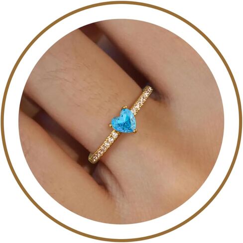 Honsny Heart Birthstone Gold Rings for Women Non Tarnish 14K Gold Plated Stackable CZ Gemstone Emerald Pinky Ring Dainty Engagement Promise Rings for Her Waterproof Jewelry Graduation Gifts Size 6-10 in Kuwait