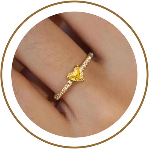 Honsny Heart Birthstone Gold Rings for Women Non Tarnish 14K Gold Plated Stackable CZ Gemstone Emerald Pinky Ring Dainty Engagement Promise Rings for Her Waterproof Jewelry Graduation Gifts Size 6-10 in Kuwait