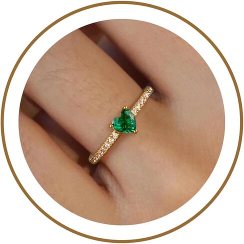 Honsny Heart Birthstone Gold Rings for Women Non Tarnish 14K Gold Plated Stackable CZ Gemstone Emerald Pinky Ring Dainty Engagement Promise Rings for Her Waterproof Jewelry Graduation Gifts Size 6-10 in Kuwait