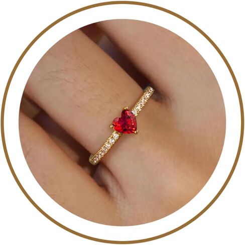 Honsny Heart Birthstone Gold Rings for Women Non Tarnish 14K Gold Plated Stackable CZ Gemstone Emerald Pinky Ring Dainty Engagement Promise Rings for Her Waterproof Jewelry Graduation Gifts Size 6-10 in Kuwait