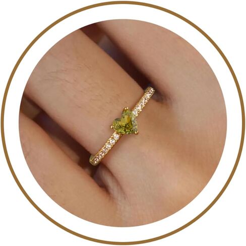 Honsny Heart Birthstone Gold Rings for Women Non Tarnish 14K Gold Plated Stackable CZ Gemstone Emerald Pinky Ring Dainty Engagement Promise Rings for Her Waterproof Jewelry Graduation Gifts Size 6-10 in Kuwait