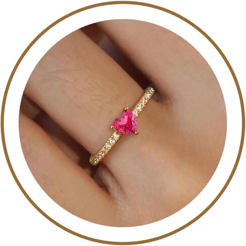 Honsny Heart Birthstone Gold Rings for Women Non Tarnish 14K Gold Plated Stackable CZ Gemstone Emerald Pinky Ring Dainty Engagement Promise Rings for Her Waterproof Jewelry Graduation Gifts Size 6-10 in Kuwait